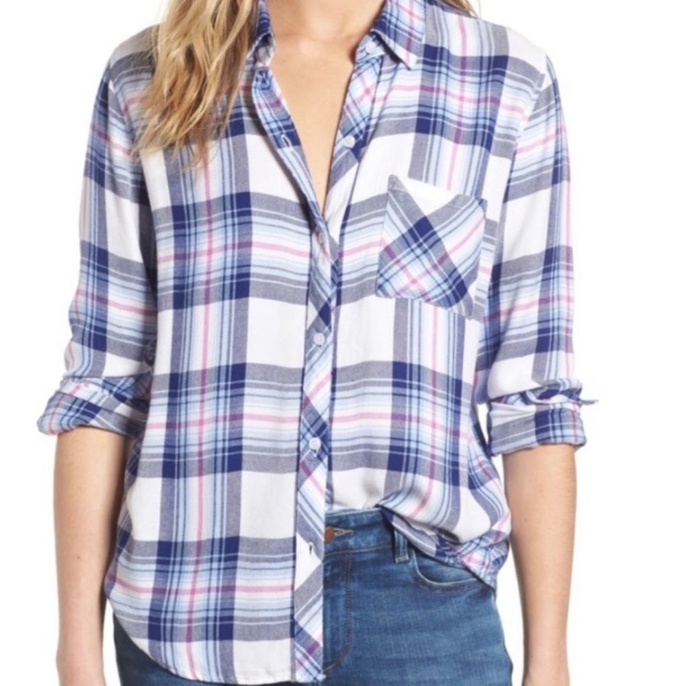 Rails Hunter Ivory Pink and Blue Plaid